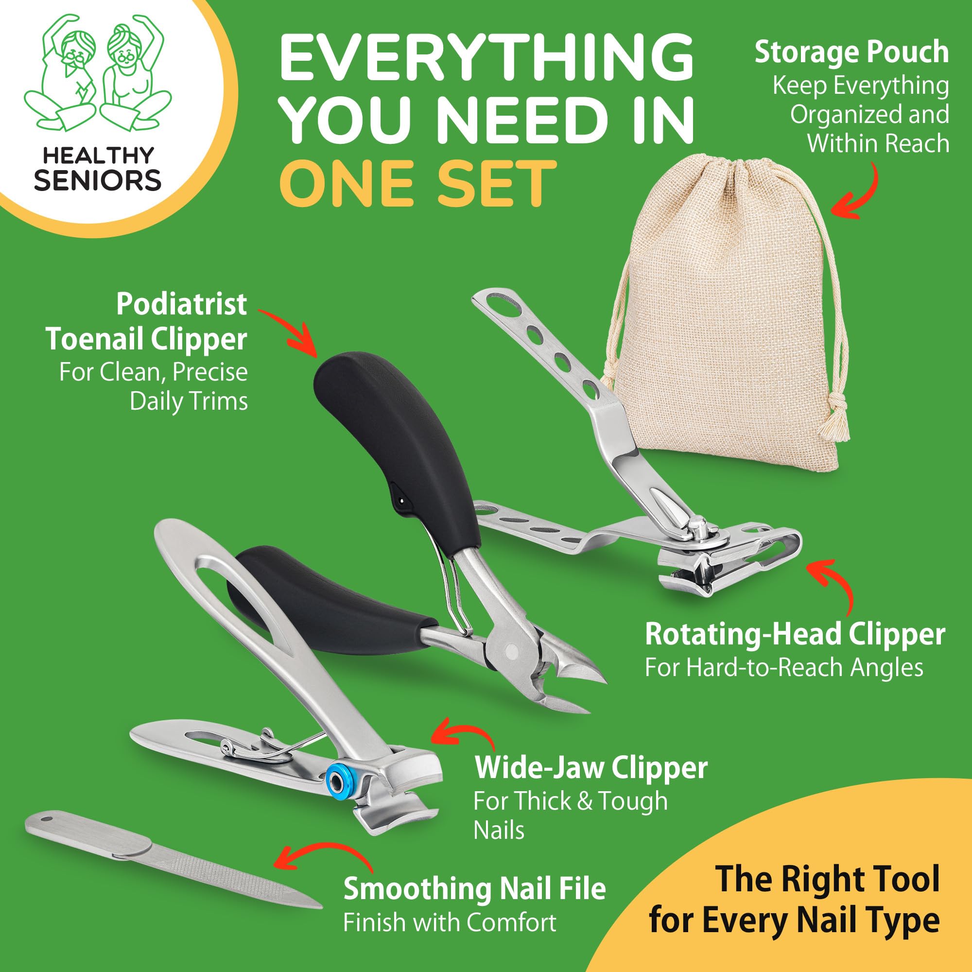 Healthy Seniors heavy duty nail clipper set with storage bag
