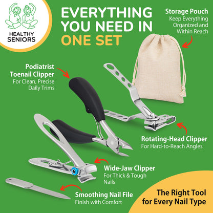 Healthy Seniors heavy duty nail clipper set with storage bag