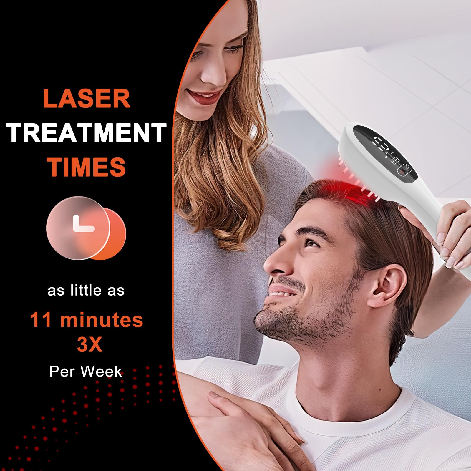 Side profile of Pupca laser comb featuring ergonomic handle
