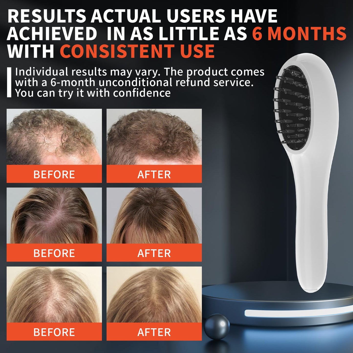 Close up of laser comb teeth for effective scalp penetration