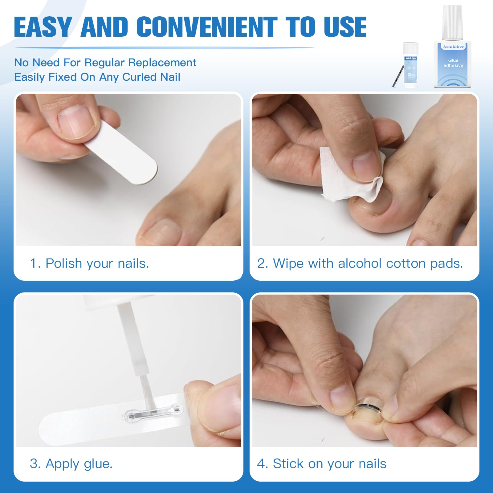 Professional home care kit for curved toenail repair