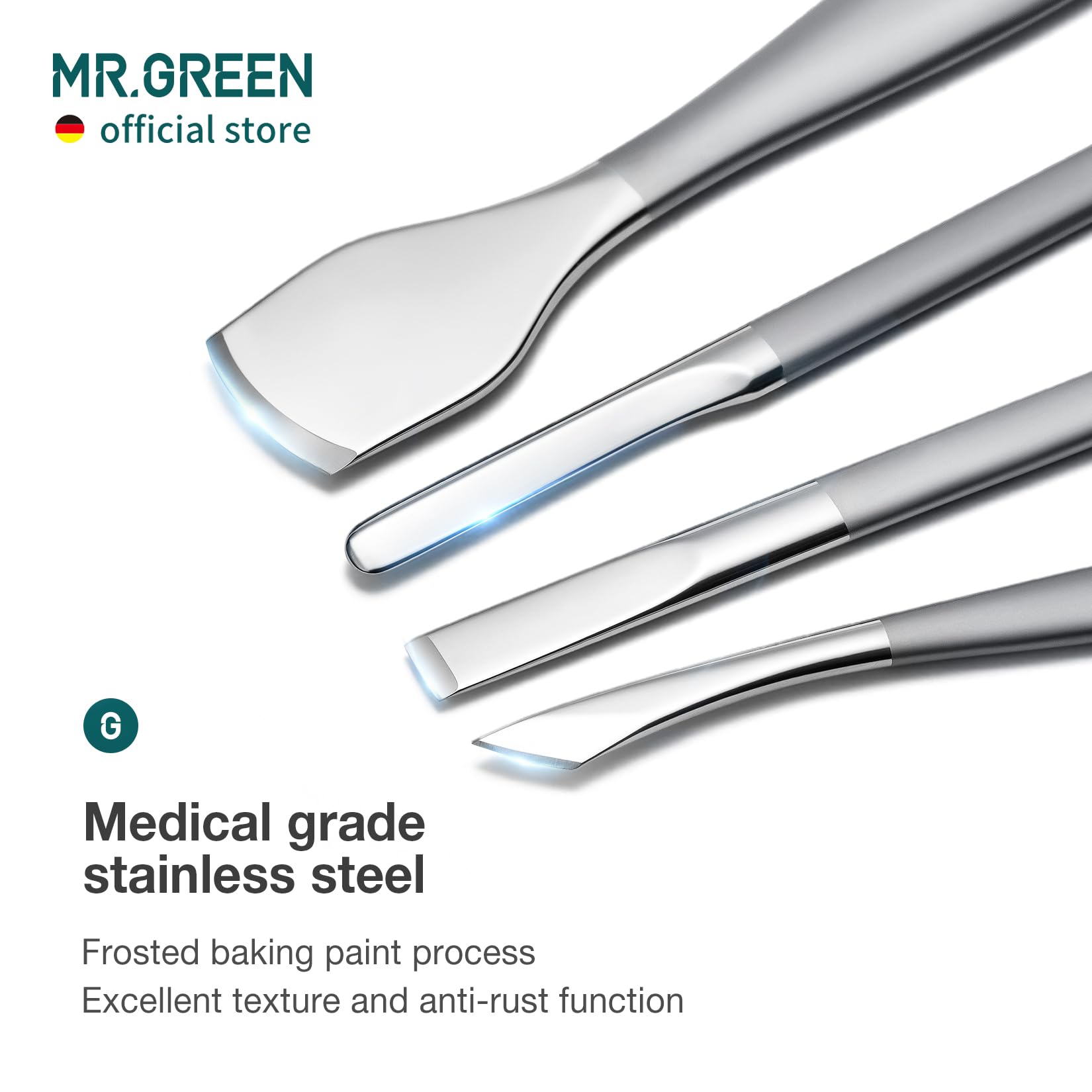 Mr. Green pedicure set tools laid out on white surface