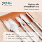 Professional foot care instruments inside leather storage case