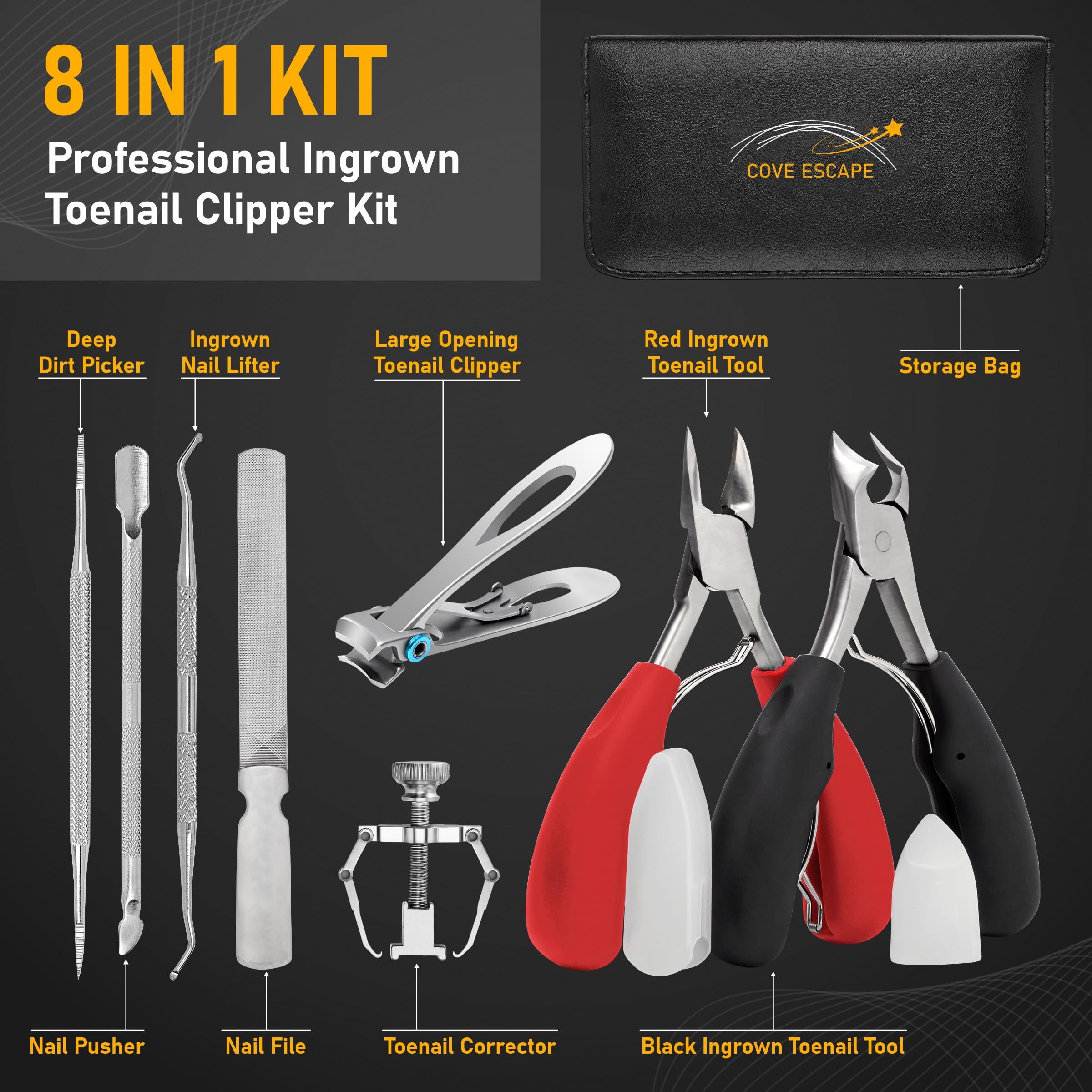 Cove Escape 8 piece pedicure kit in storage case