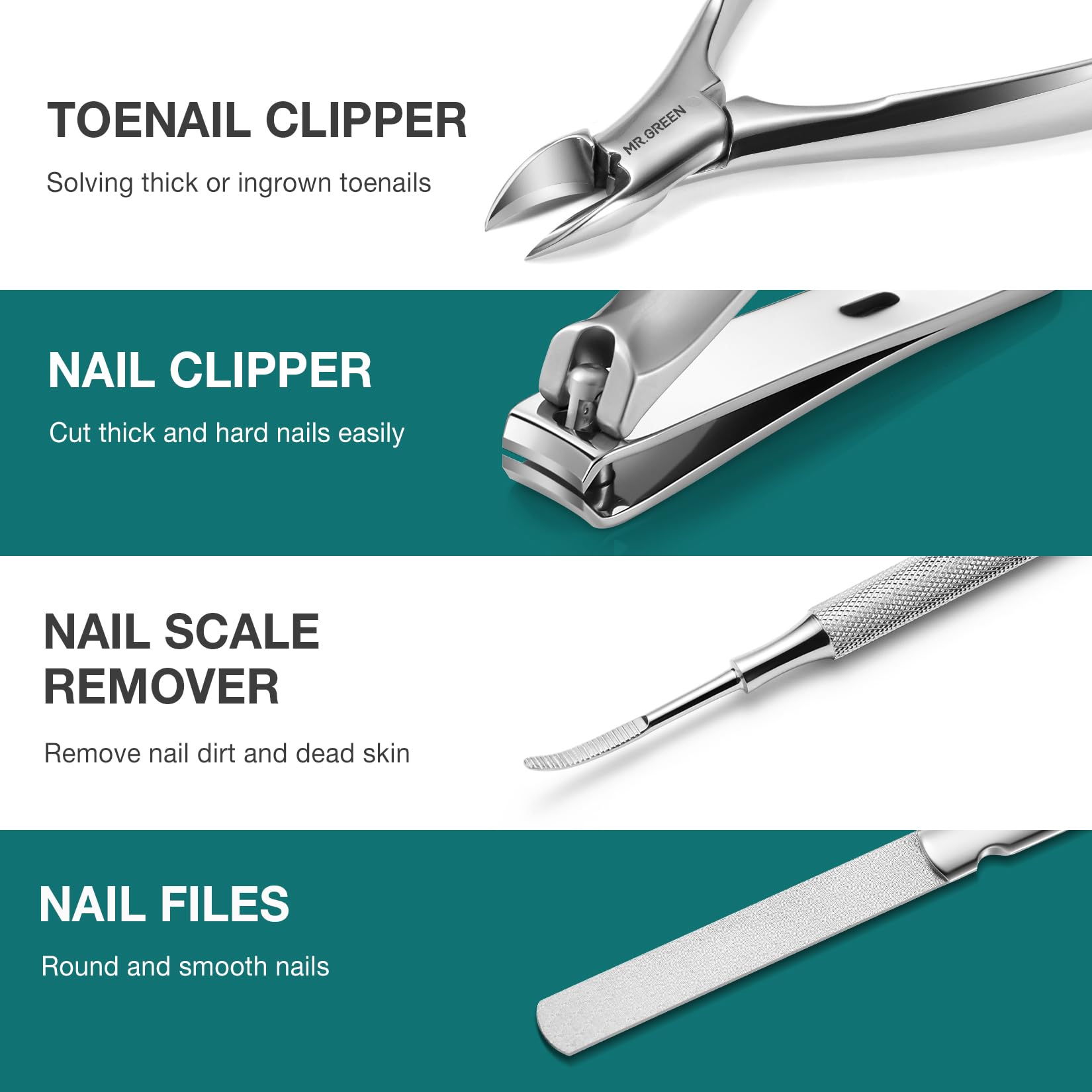 Mr. Green pedicure kit showing assorted blades and scrapers