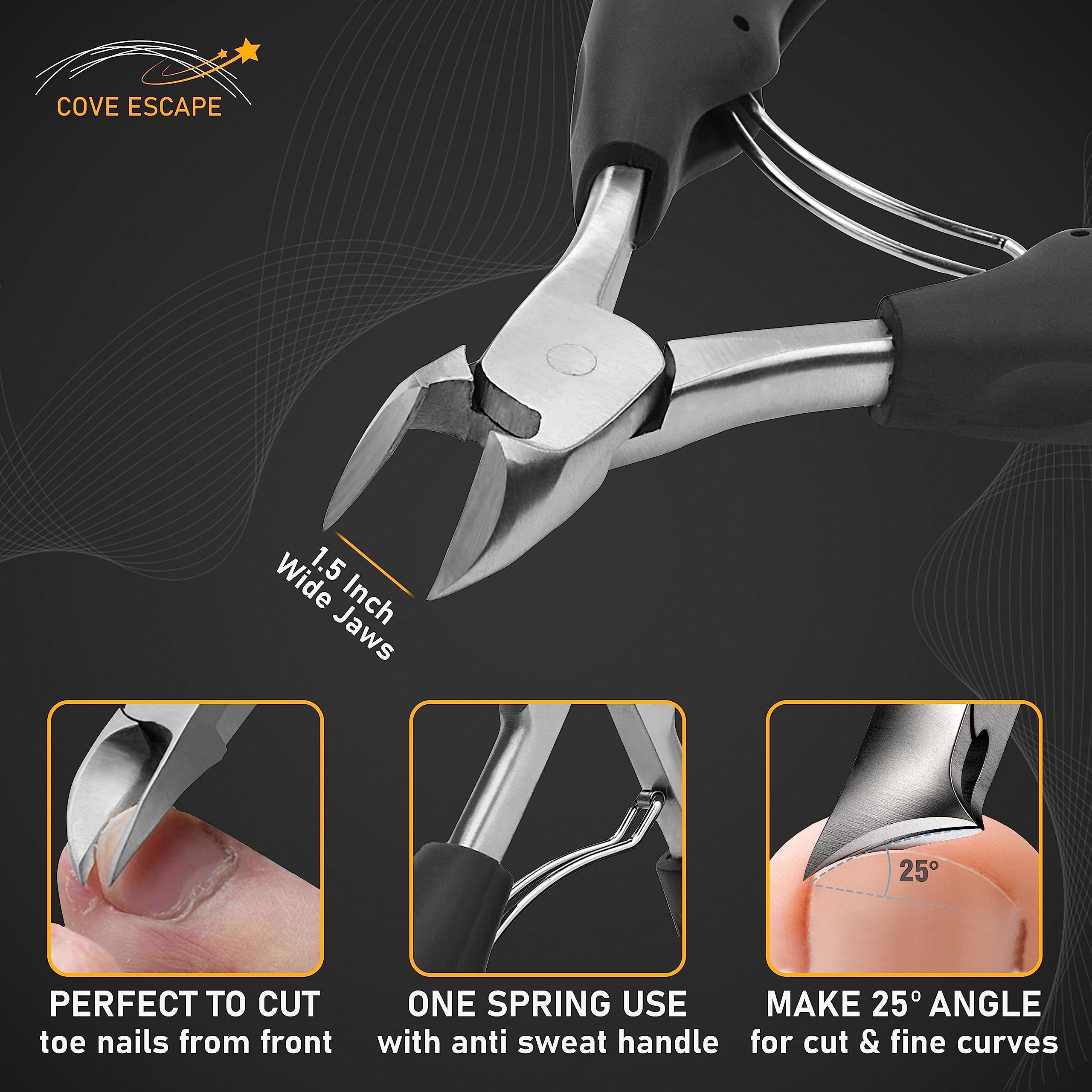 Ergonomic grip detail of Cove Escape ingrown toenail cutter
