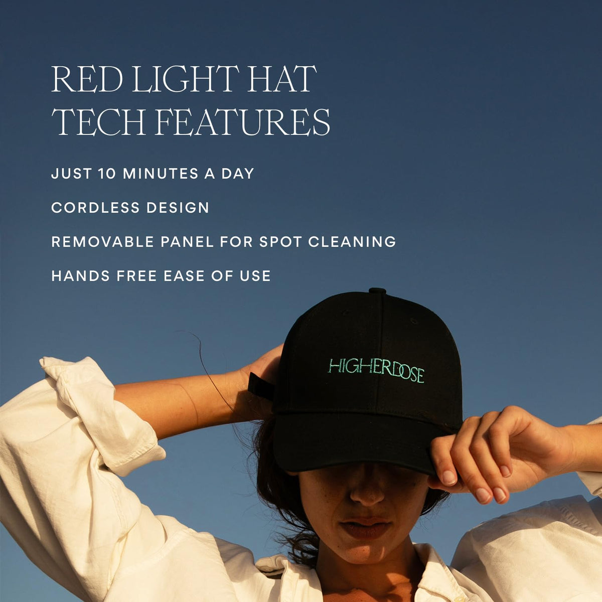 HigherDOSE red light therapy hat in use during daily session