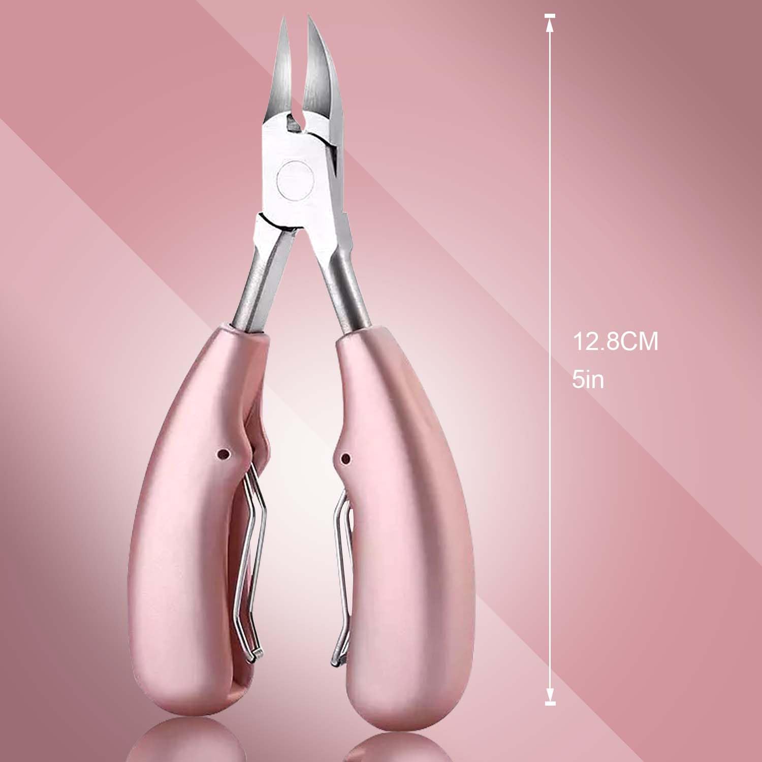 Stainless steel heavy-duty toenail clippers with ergonomic pink handles