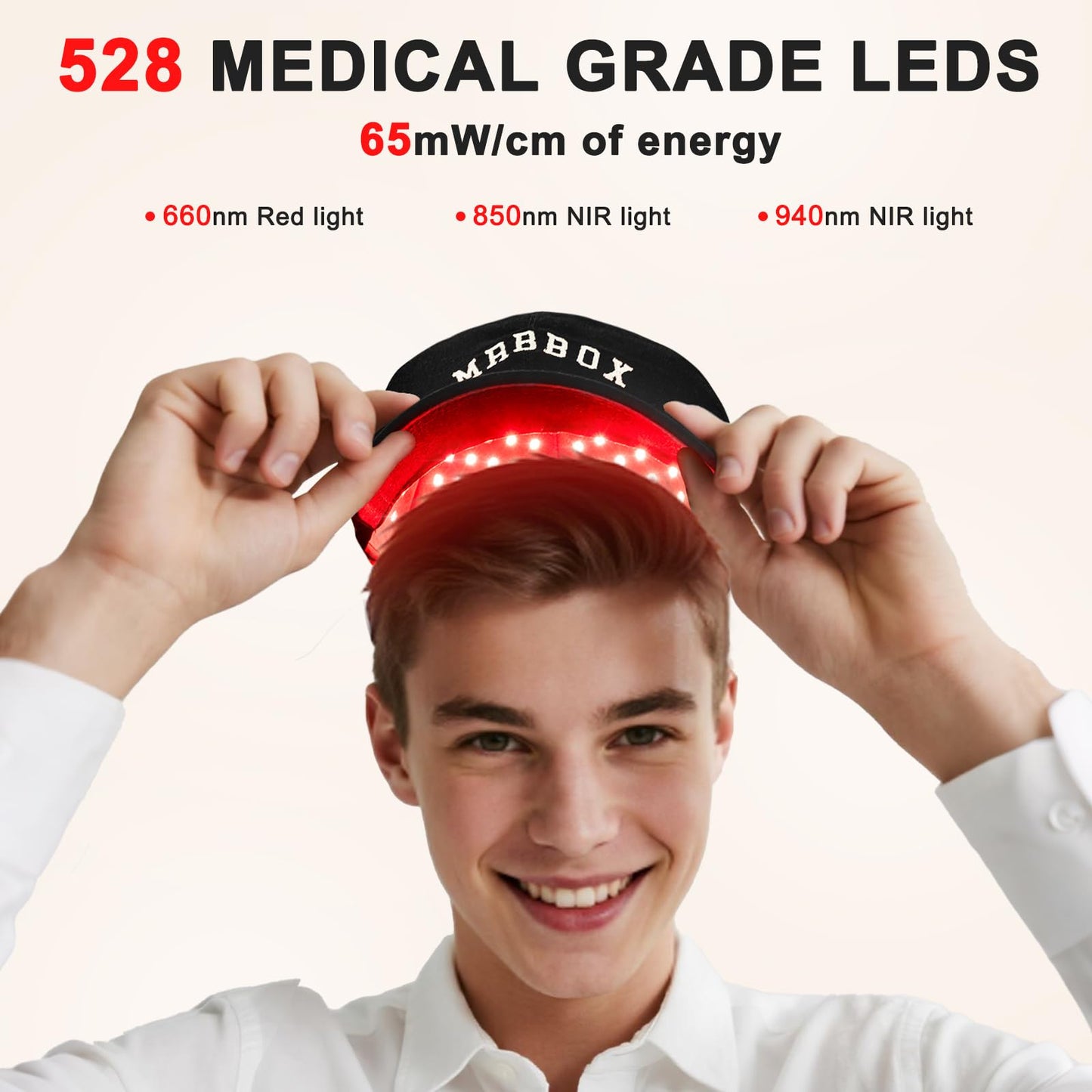 Model wearing laser hair growth cap for home treatment