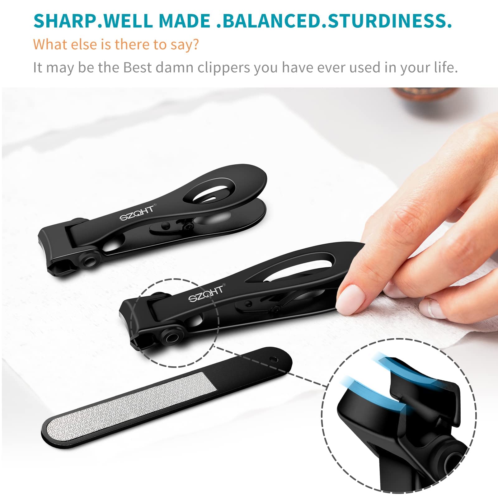 SZQHT professional black stainless steel nail clipper set