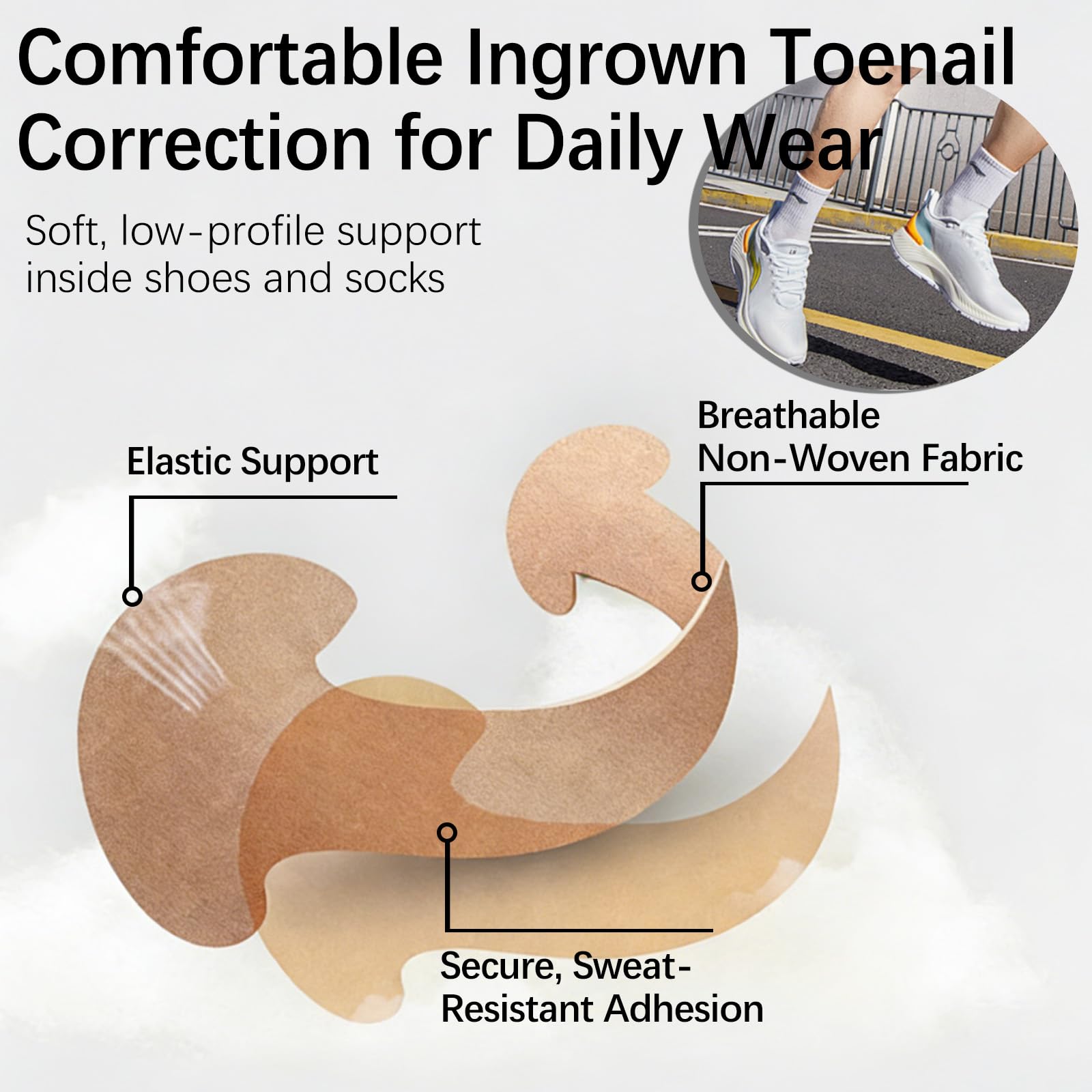 Demonstration of the curved toenail patch application for correcting severe nail curvature.