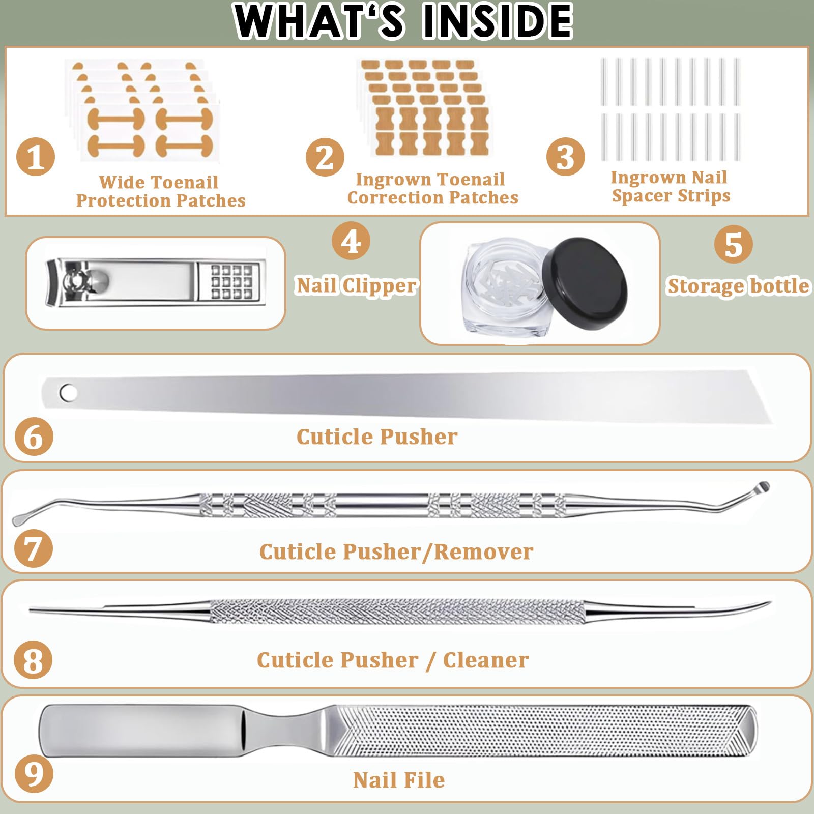 Side profile of the professional grade ingrown nail tool set showcasing ergonomic handles.