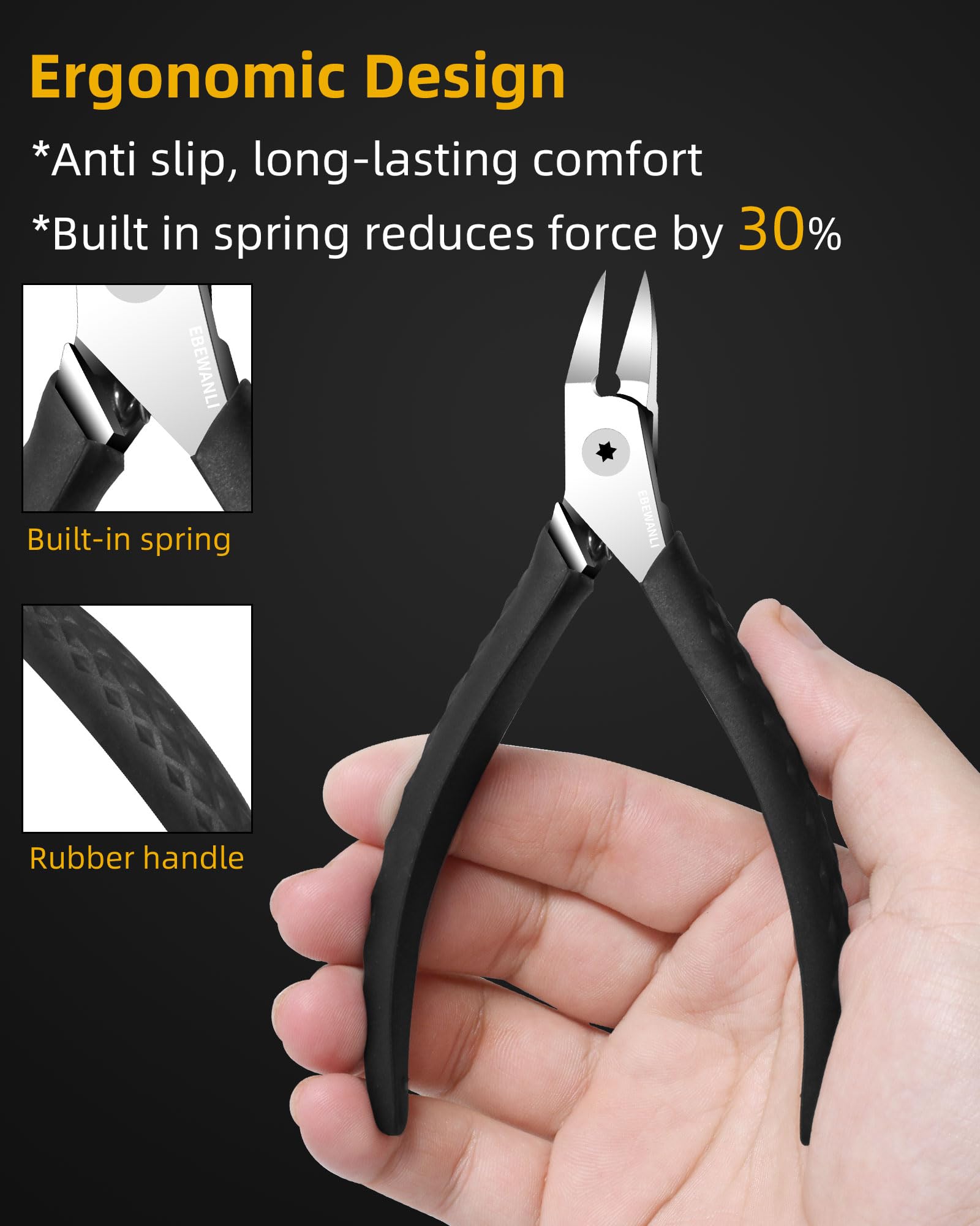 Ebewanli nail nippers showing non-slip textured handle
