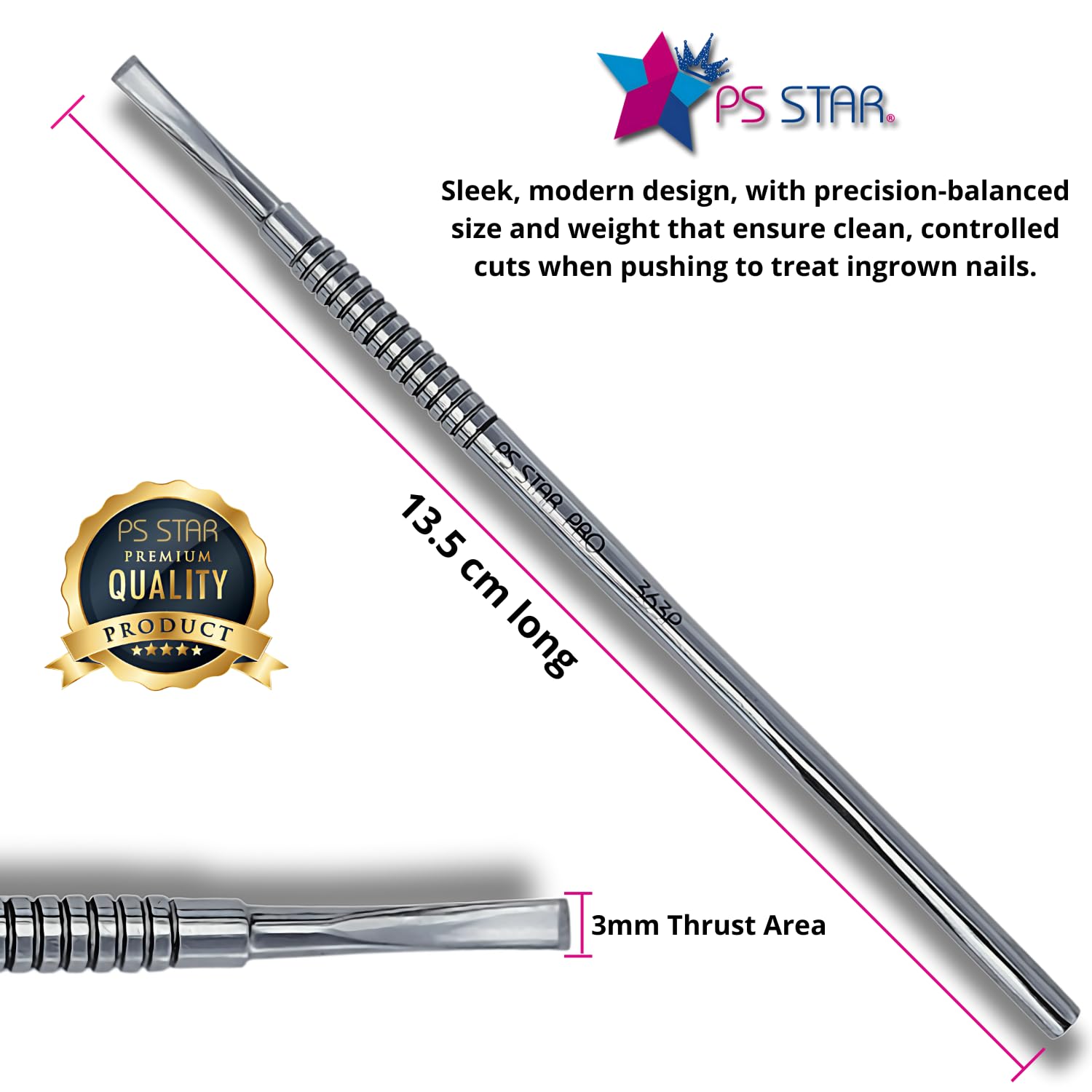 Side profile of the 13.5 centimeter Ps Star Podo Pro pedicure instrument
