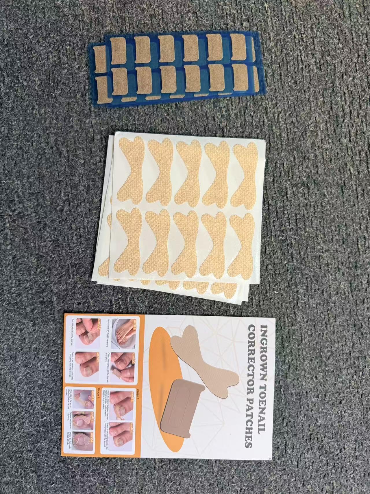 Close up of Bezox breathable adhesive toenail strips