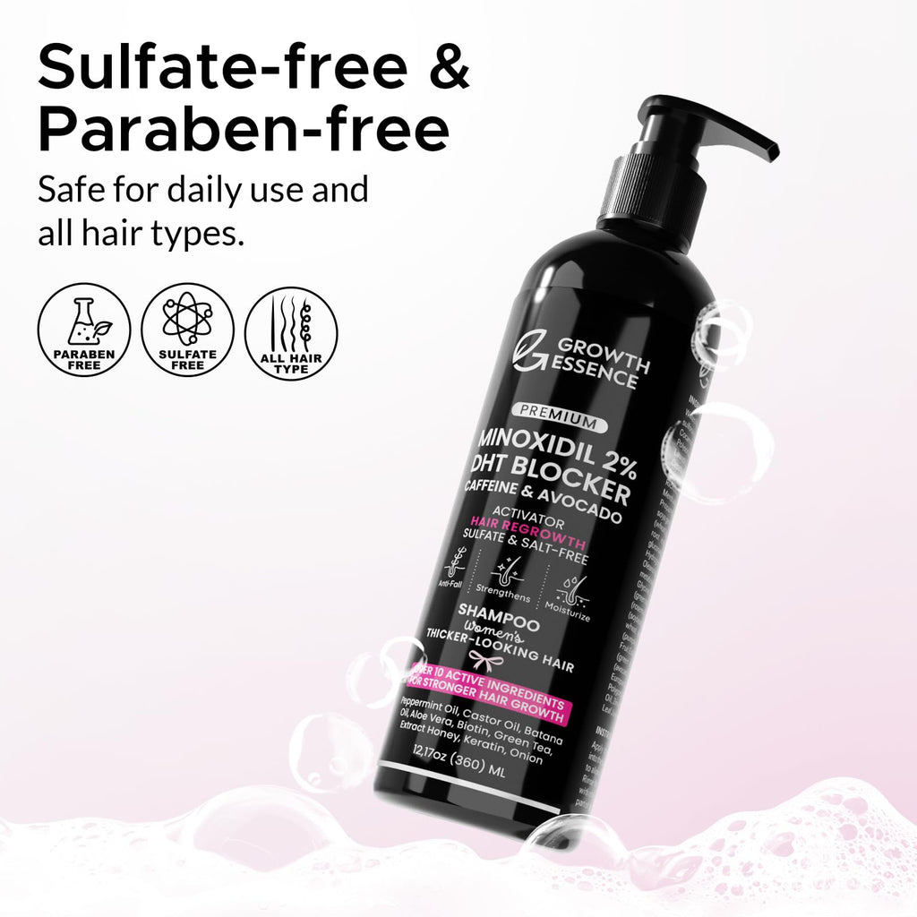 Lifestyle flatlay of hair care shampoo bottle on clean background