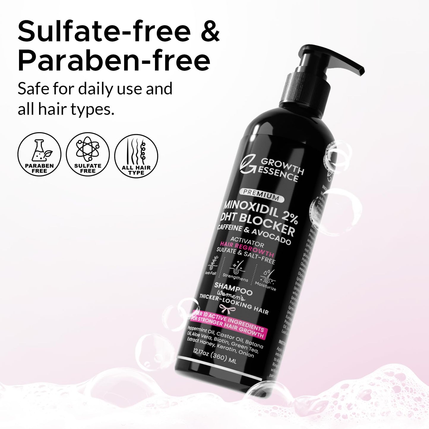 Growth Essence premium hair regrowth treatment bottle showing the volume size