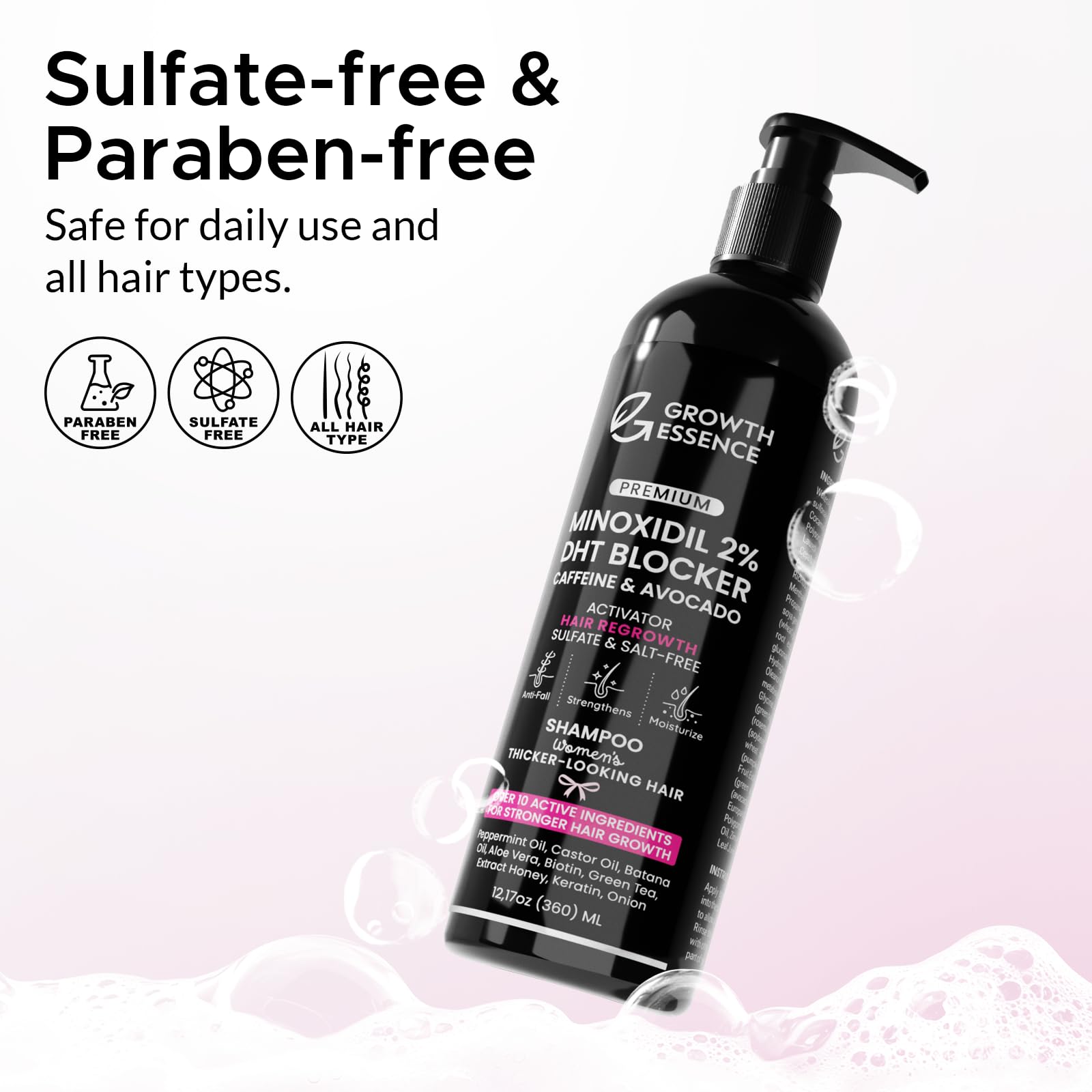 Growth Essence premium hair regrowth treatment bottle showing the volume size