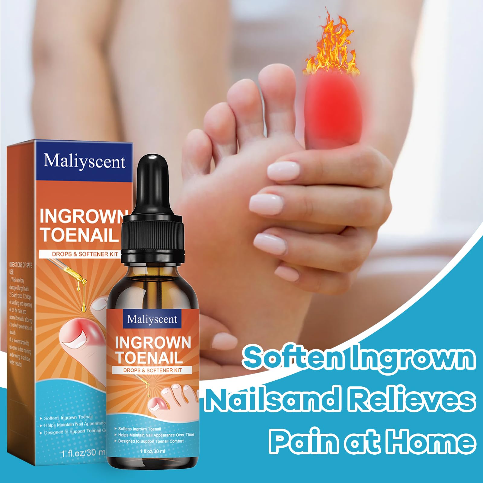 Maliyscent ingrown toenail corrector drops bottle and applicator