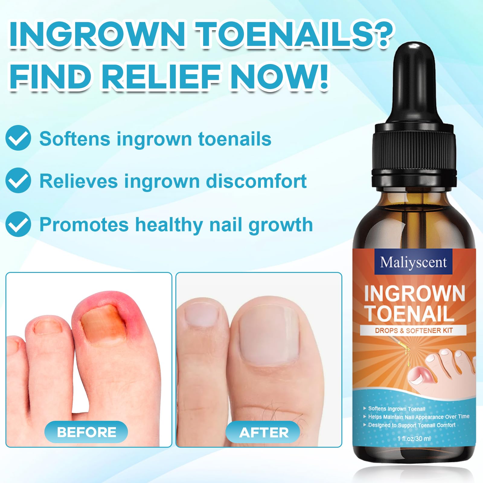 Side profile of Maliyscent toenail softener kit packaging