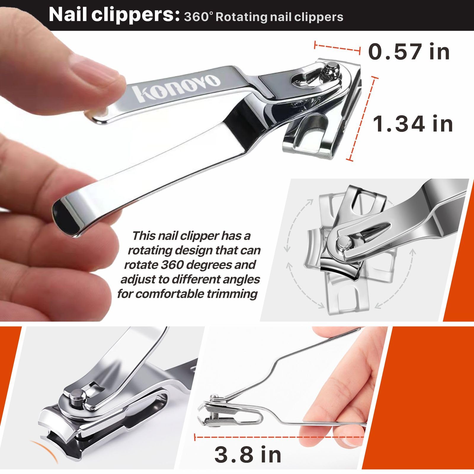 Konovo 360 degree rotating toenail clipper for seniors