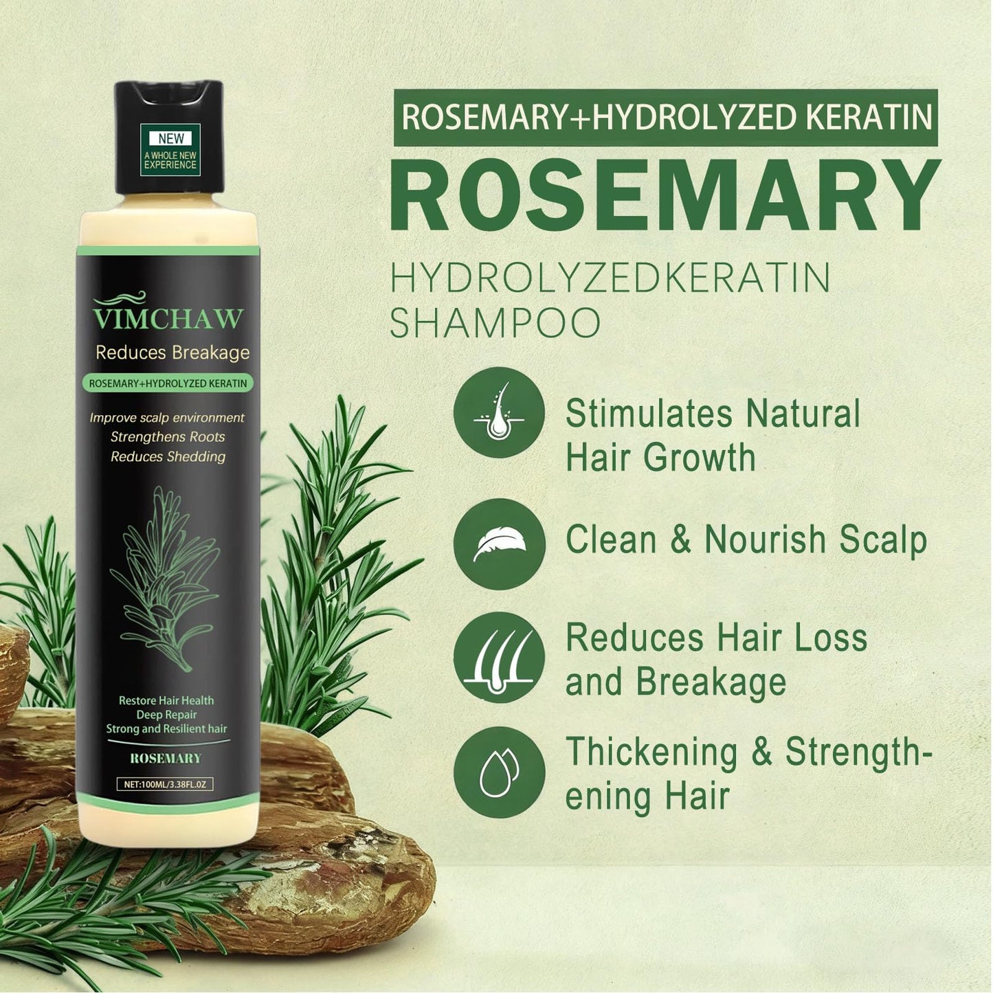 Three bottles of MEETIPLY rosemary strengthening shampoo with hydrolyzed keratin.