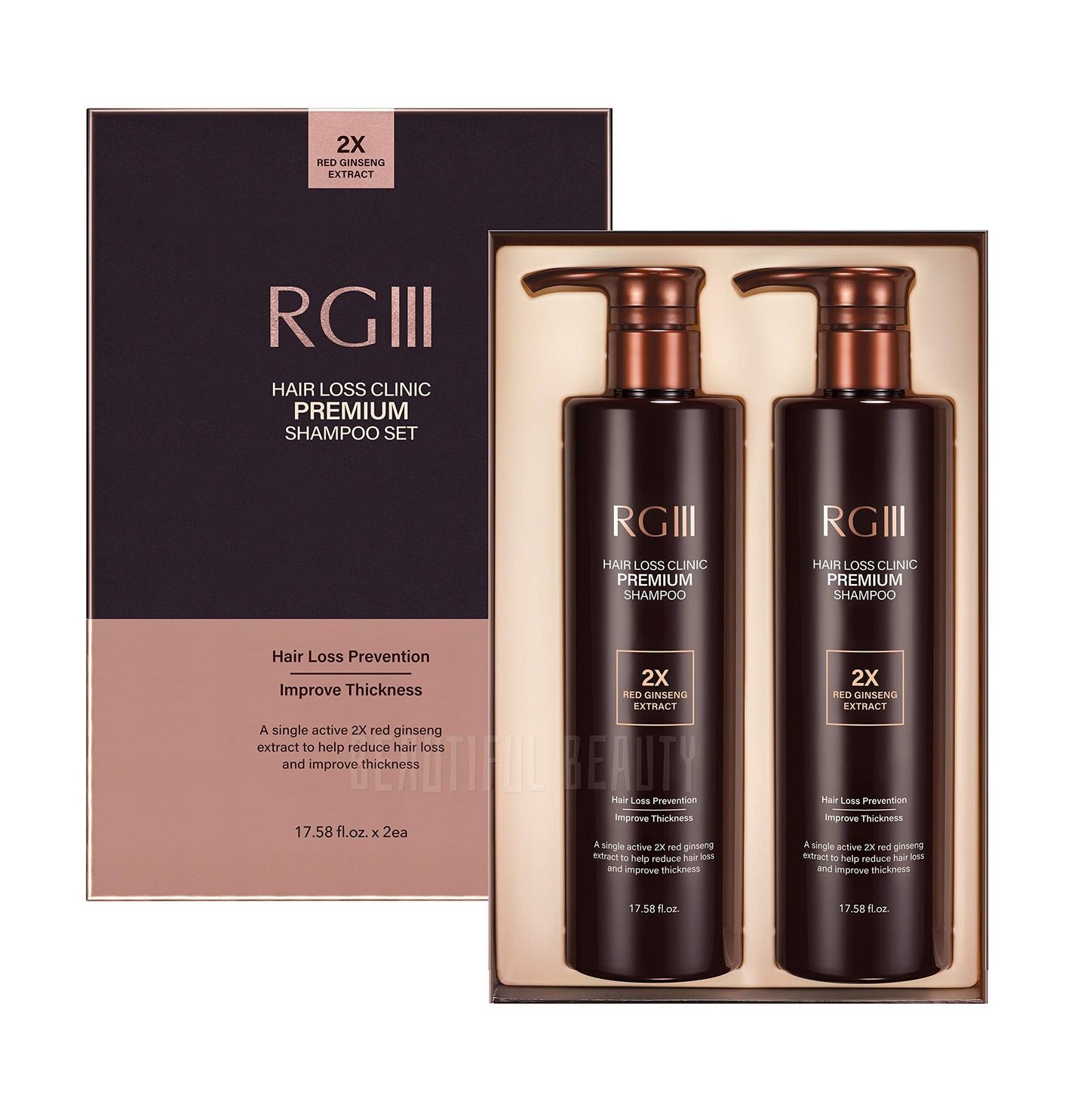 Cosmocos RG3 anti hair fall shampoo packaging showing the Korean red ginseng details.