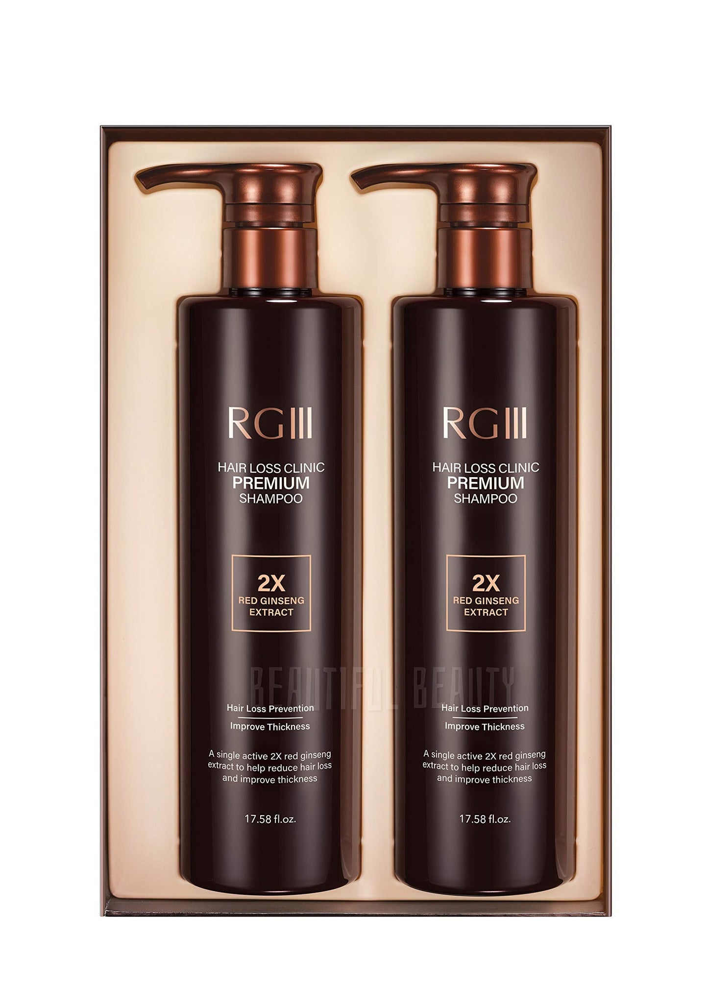 Back label of Cosmocos RGIII premium hair regrowth shampoo with complete ingredients list.