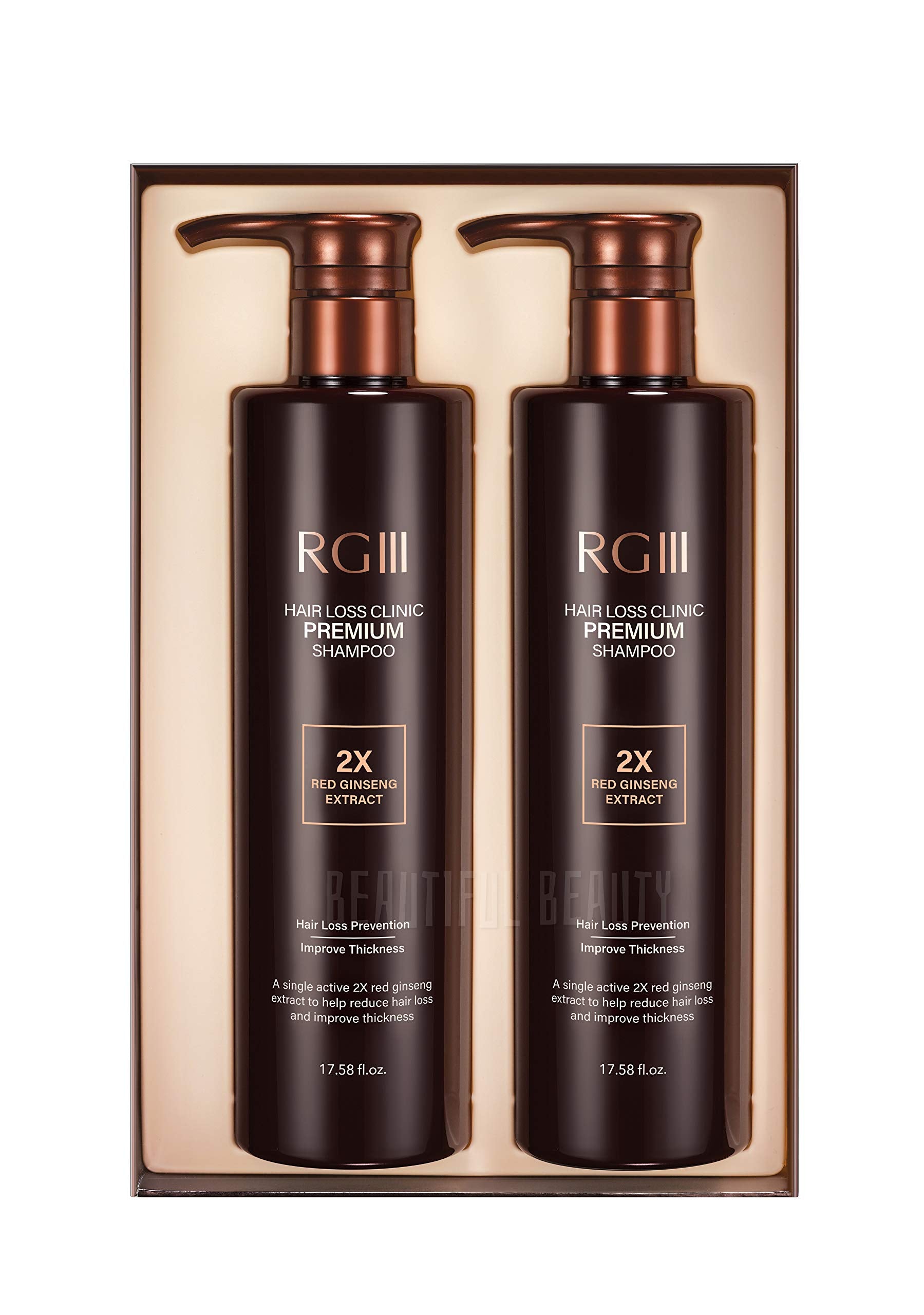 Back label of Cosmocos RGIII premium hair regrowth shampoo with complete ingredients list.