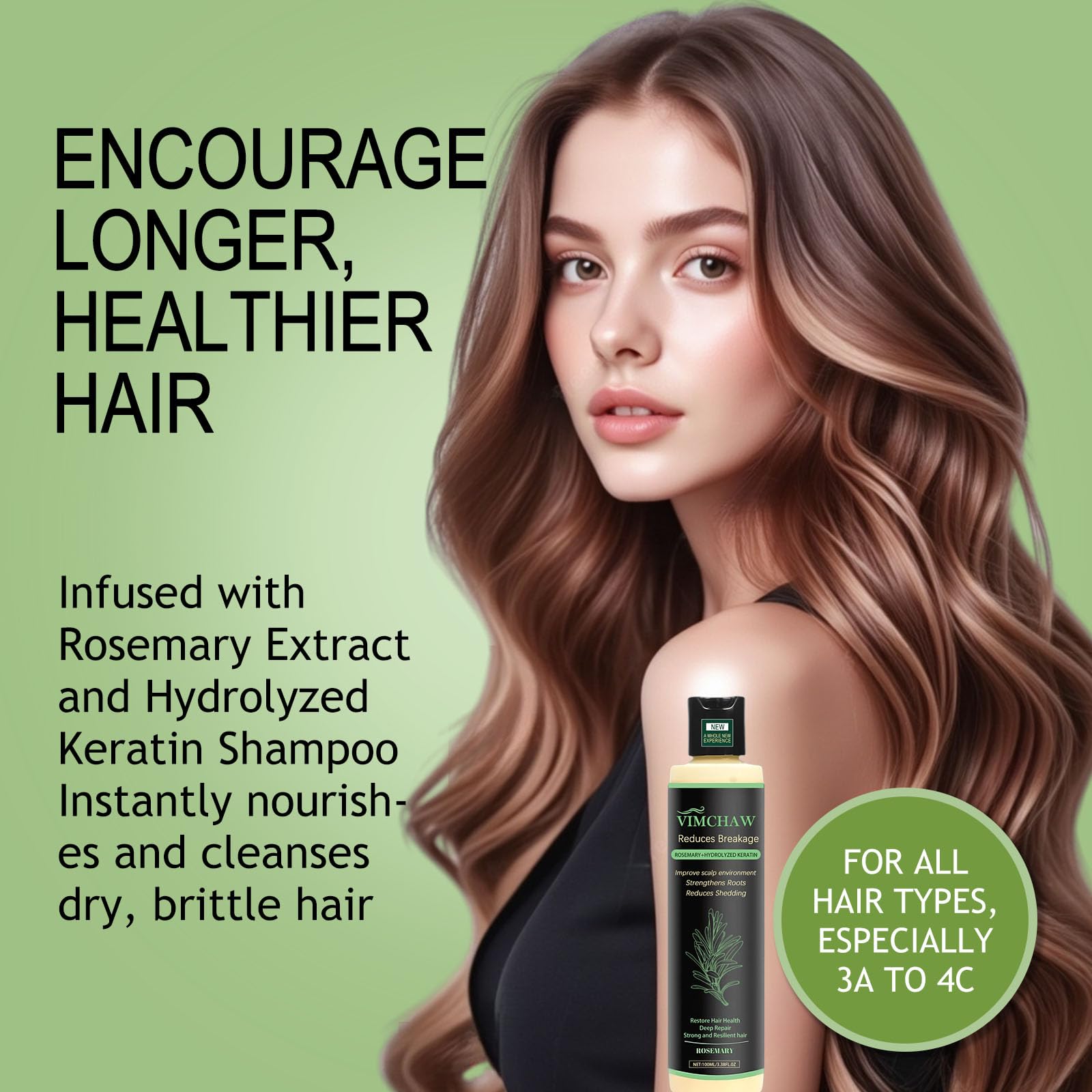 Grooming shot of natural rosemary and keratin shampoo for daily hair care.