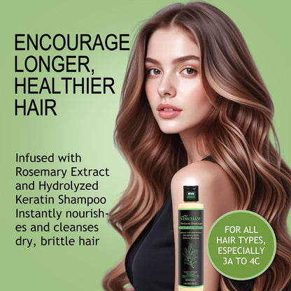 Grooming shot of natural rosemary and keratin shampoo for daily hair care.