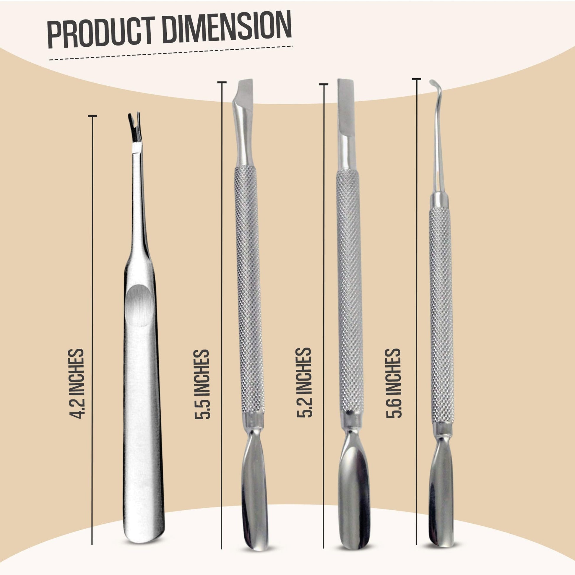 Krisp Beauty stainless steel cuticle tools showing dual sided tips