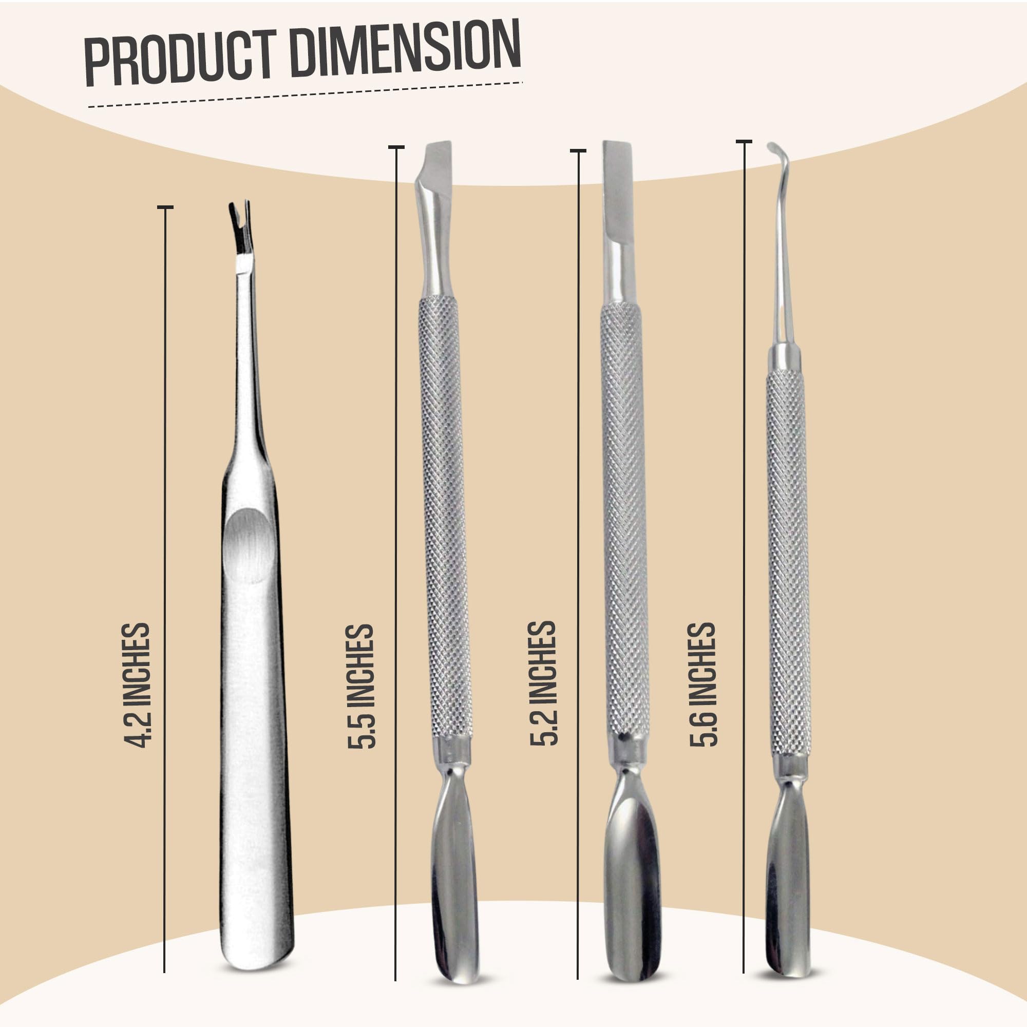 Krisp Beauty stainless steel cuticle tools showing dual sided tips