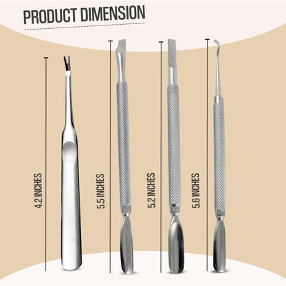 Krisp Beauty stainless steel cuticle tools showing dual sided tips