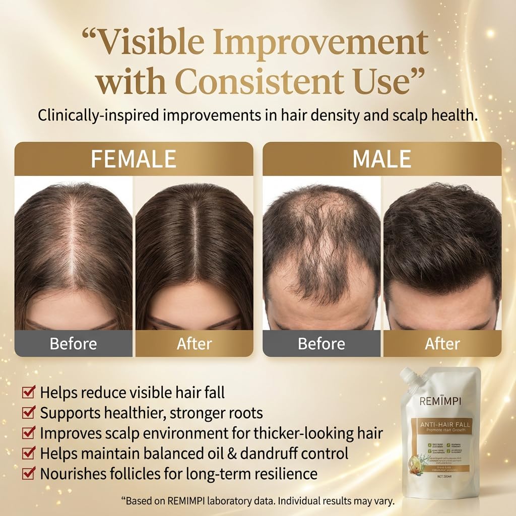 REMIMPI 300ml hair growth and anti dandruff duo pack standing upright.