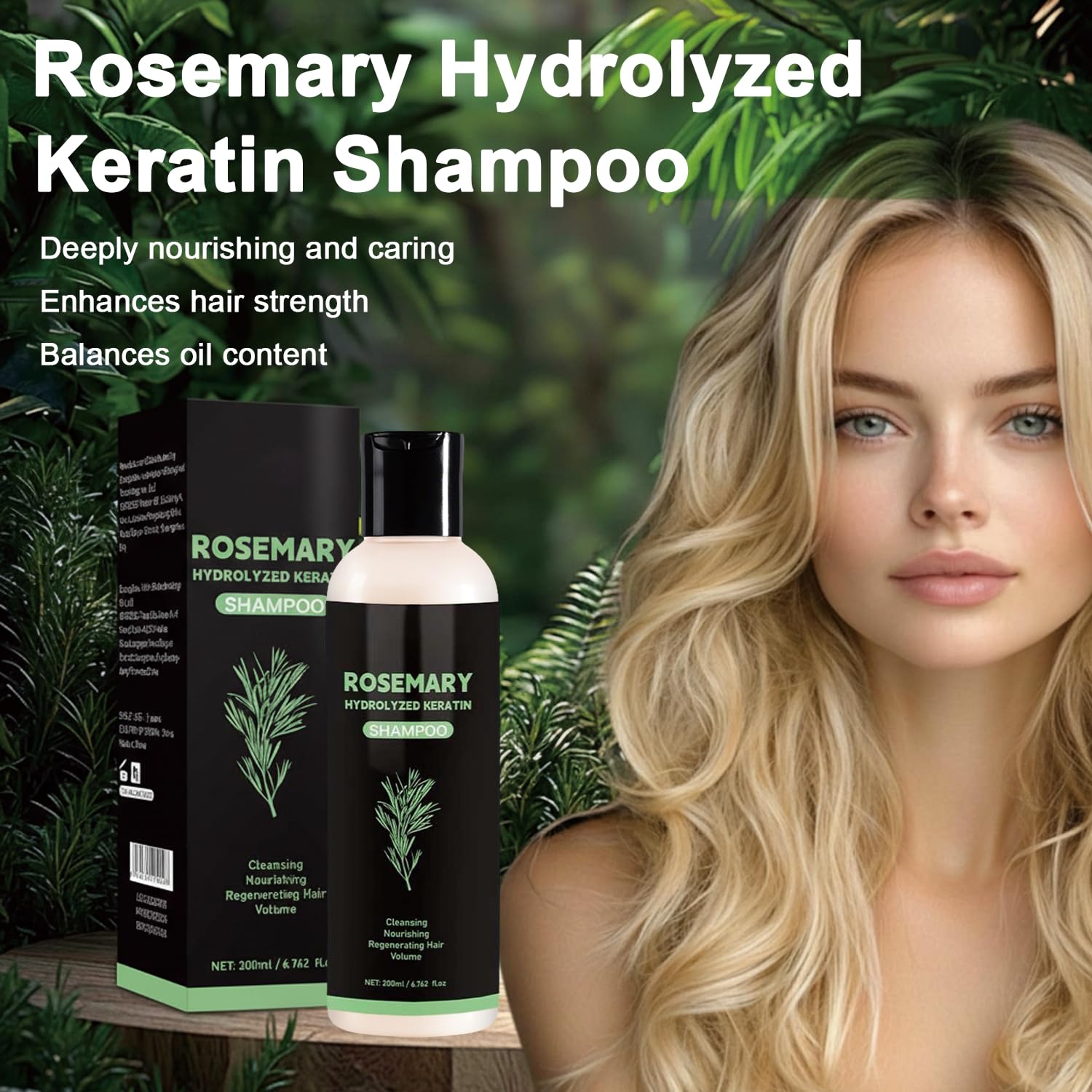 Anti hair fall rosemary shampoo bottle standing upright against a clean background
