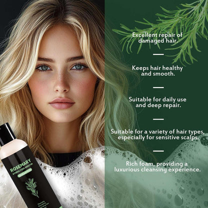 REAXI professional formula shampoo highlighting organic rosemary oil and keratin benefits