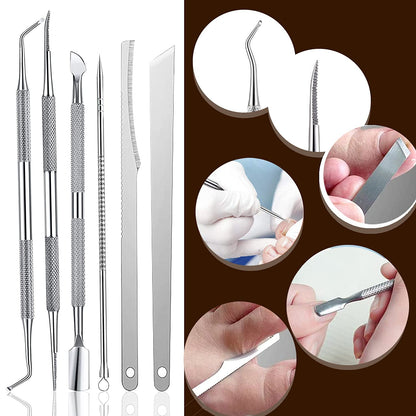 Detailed view of the 7 piece nail care and correction tools