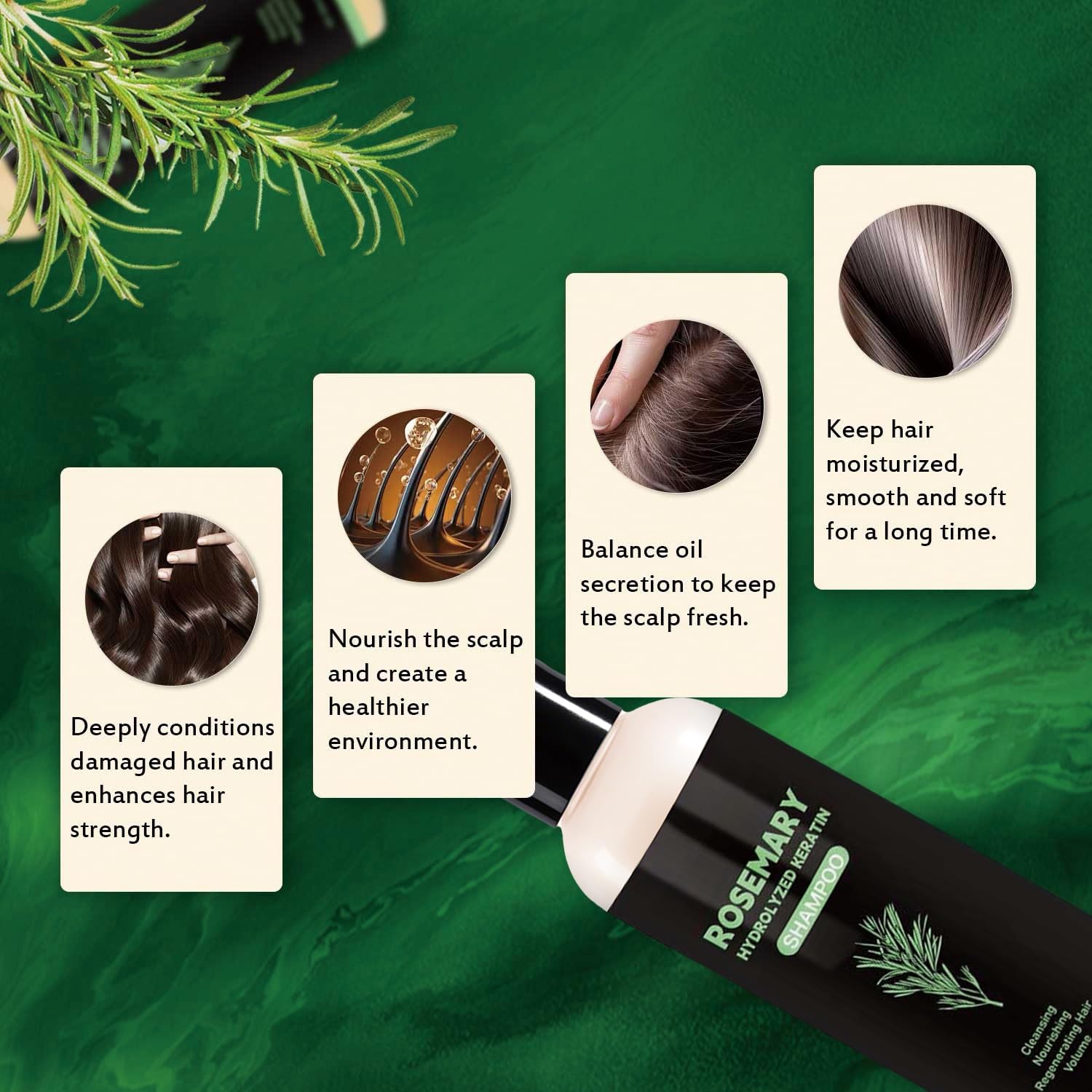 USA imported REAXI rosemary shampoo for healthy scalp and full volume hair texture