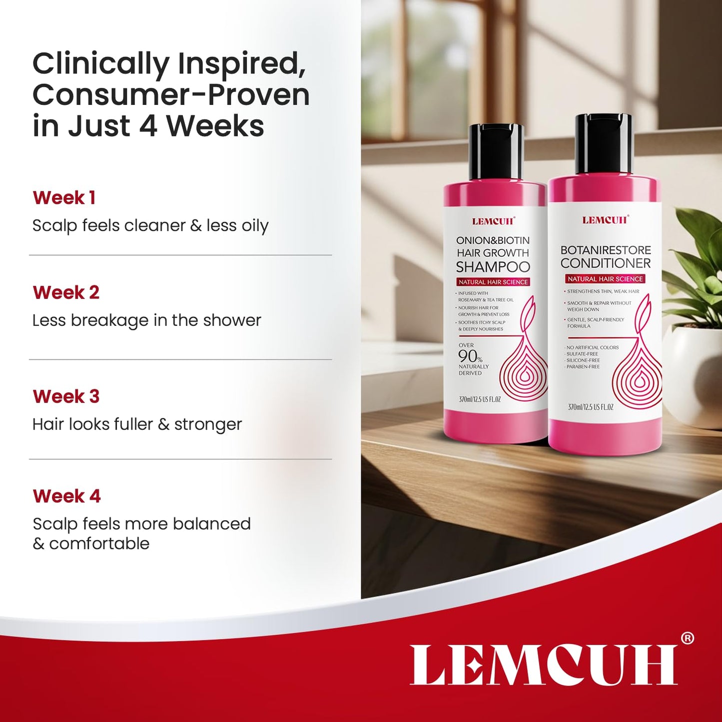 Lemcuh anti hair fall shampoo texture and premium packaging close up