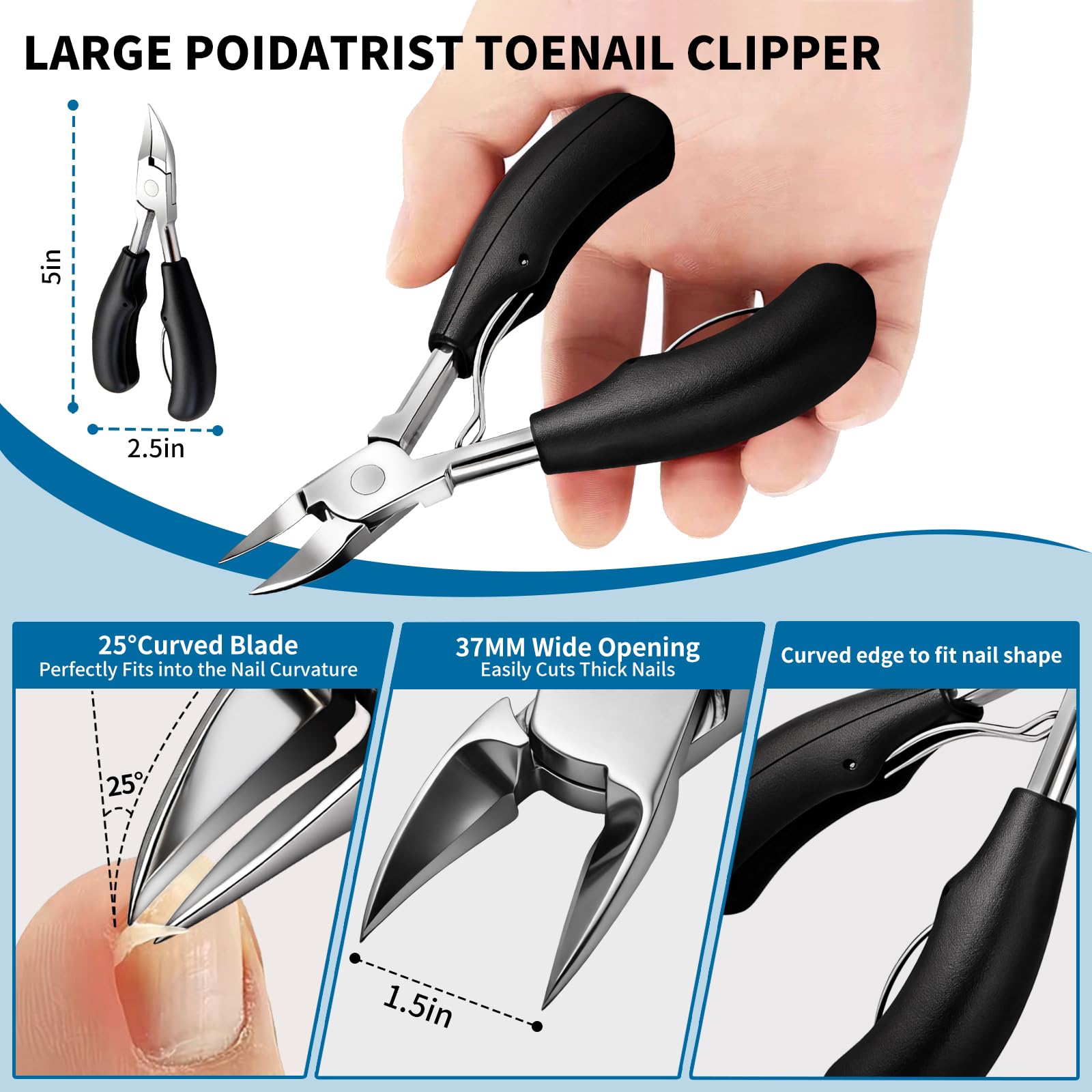 Heavy-duty wide-jaw toenail nipper from the Roogaluckeep kit highlighting the sharp curved blades designed for thick or fungal toenails.
