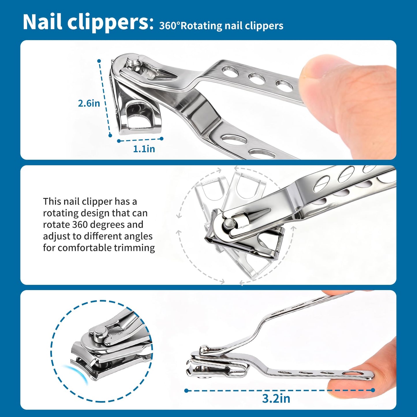 Senior citizen safely using the Roogaluckeep rotating clipper to trim thick toenails easily without bending awkwardly.