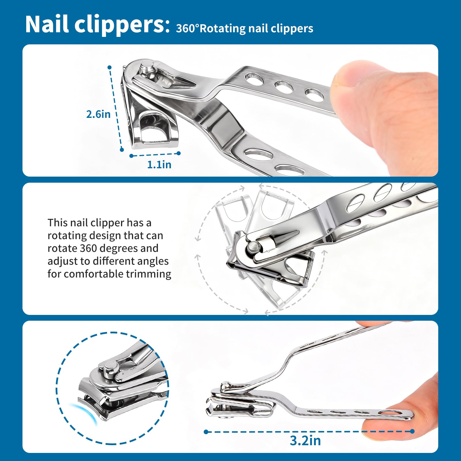 Senior citizen safely using the Roogaluckeep rotating clipper to trim thick toenails easily without bending awkwardly.
