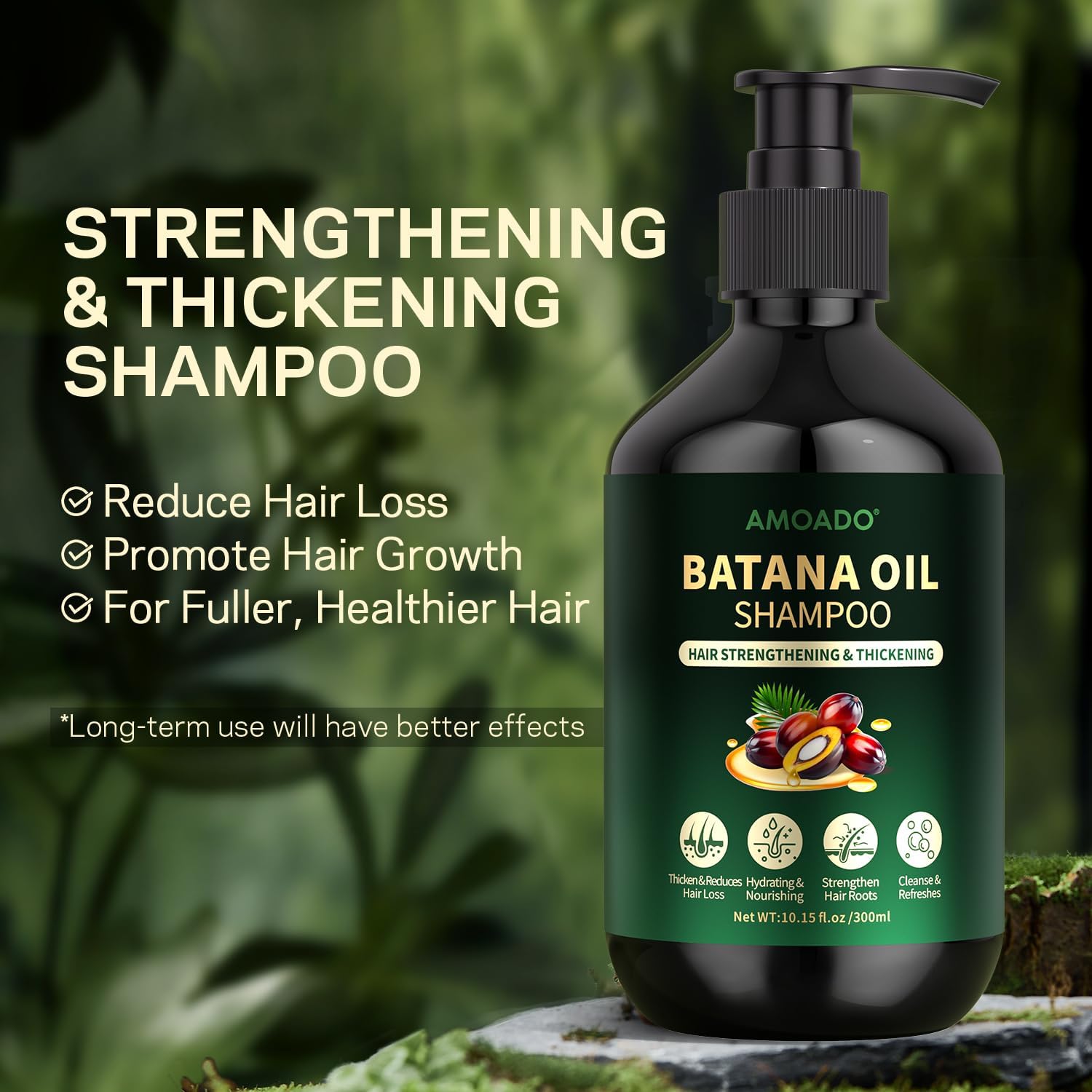 AMOADO EELHOE hair loss treatment shampoo bottle showing key ingredients