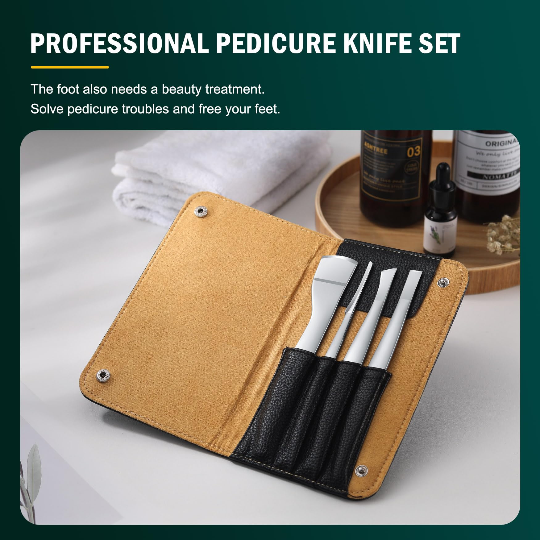 Close up of Fvion surgical stainless steel pedicure tools