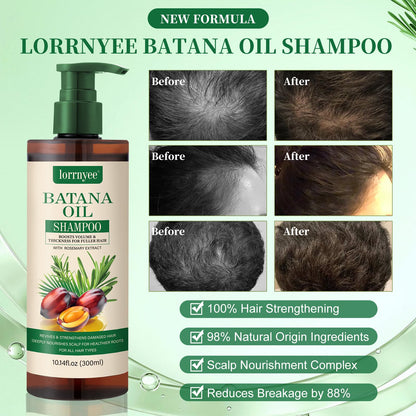 Back label of international batana oil shampoo showing ingredients and usage directions