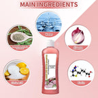Close up of textured grip design on pink shampoo bottle