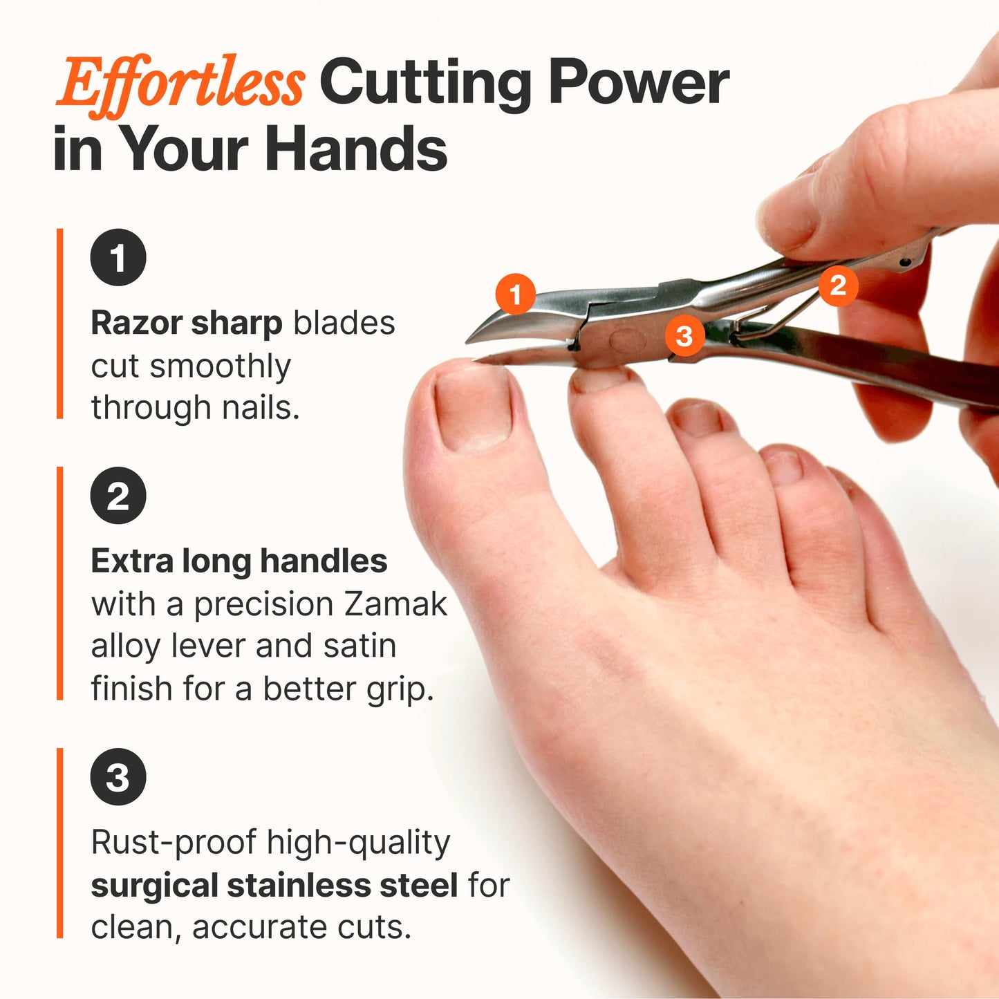 Side profile of medical grade podiatrist toenail nippers