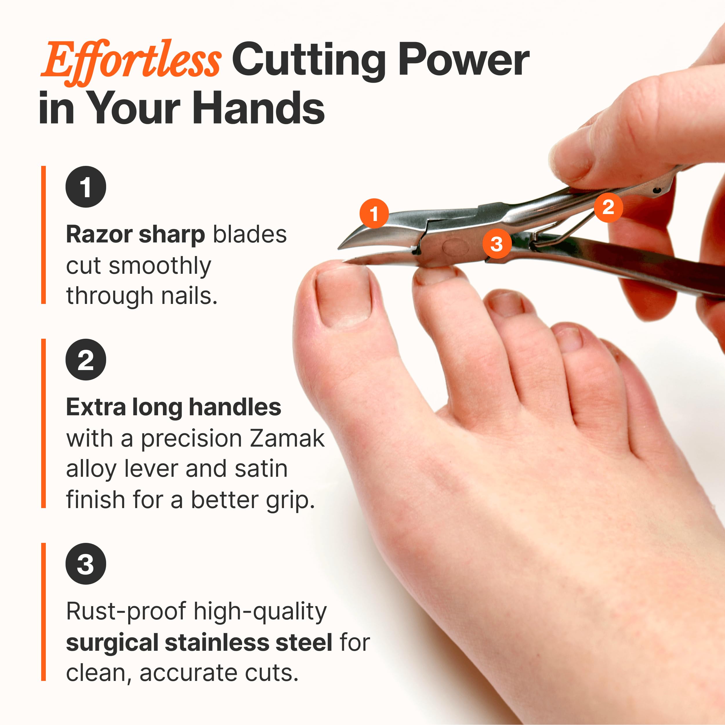 Side profile of medical grade podiatrist toenail nippers