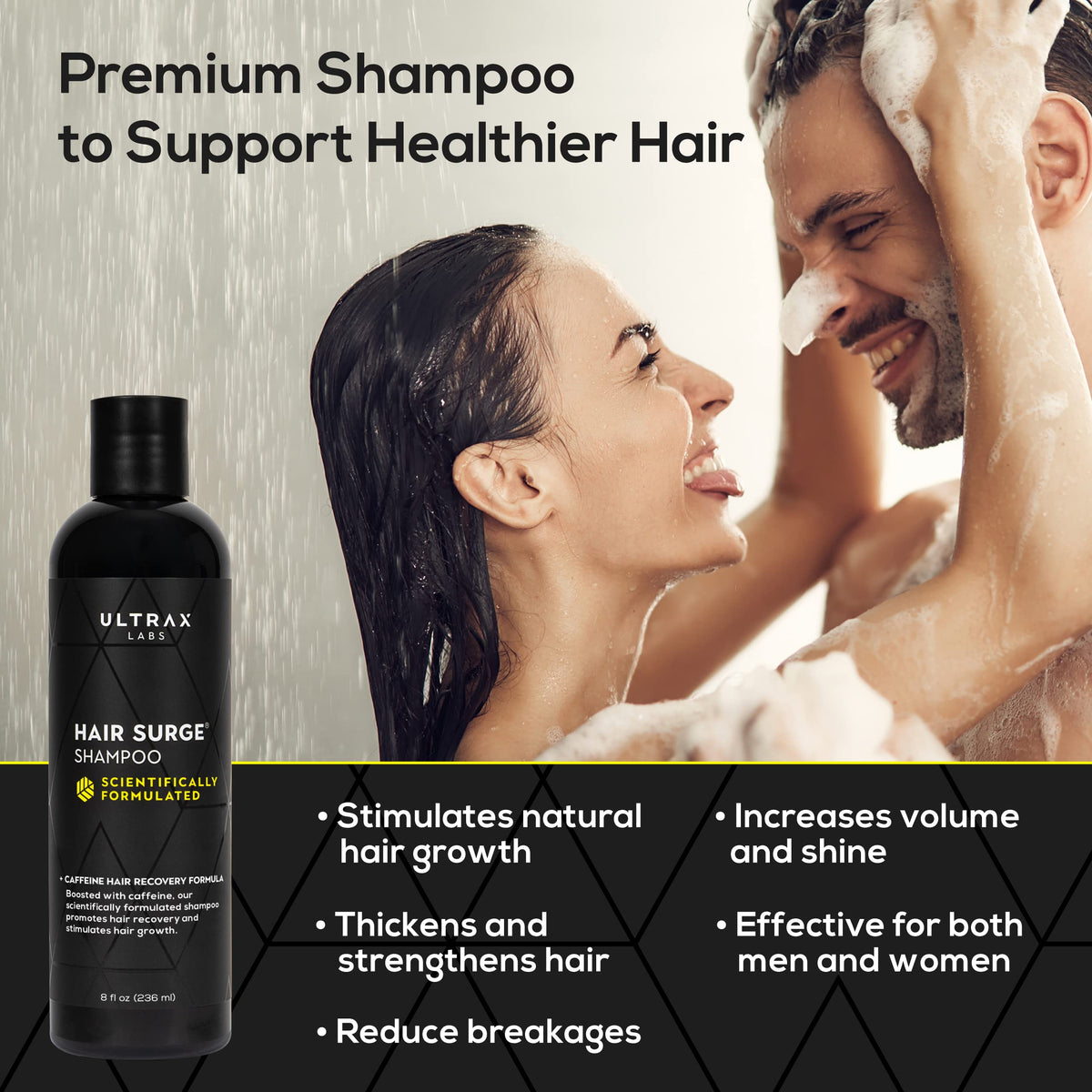 Ultrax Labs Hair Surge Shampoo label closeup showing active ingredients